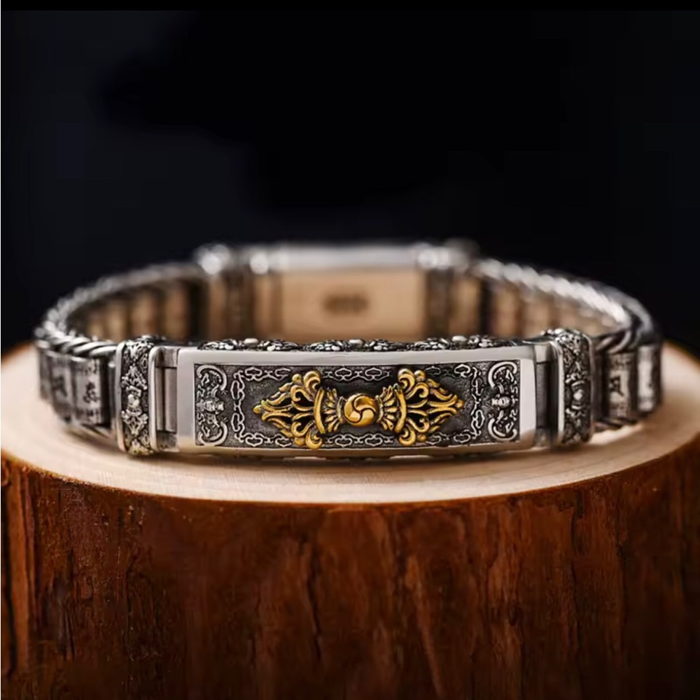 Men's Two-Tone Ornate Stainless Steel Bracelet - Silver and Gold